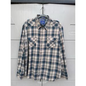 Pendleton Lucky Brand Mens Austin Plaid Shirt Pearl Snap Cotton/ Wool Western XL